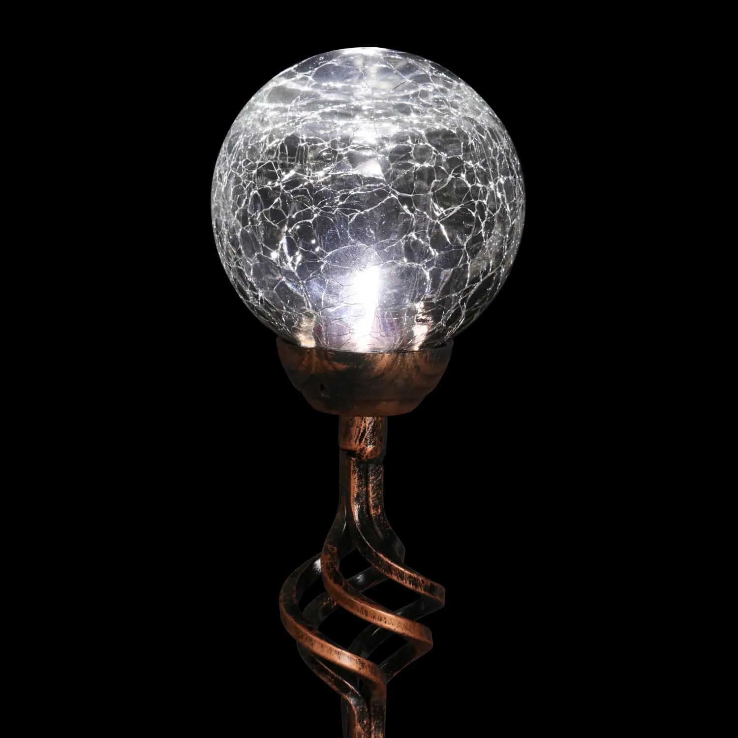 Solar Crackle Glass Ball Garden Stake with Metal Finial in Clear, 4 by 31 Inches