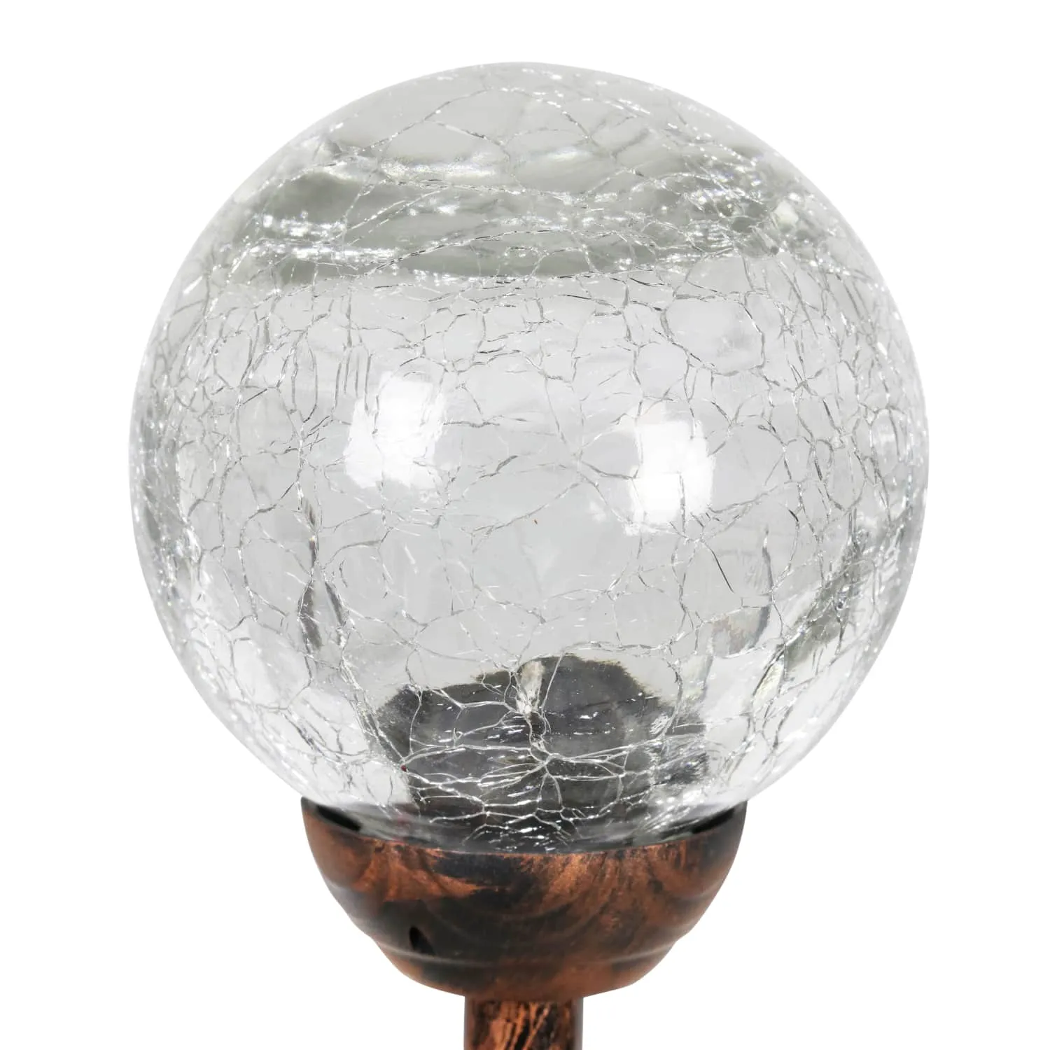 Solar Crackle Glass Ball Garden Stake with Metal Finial in Clear, 4 by 31 Inches