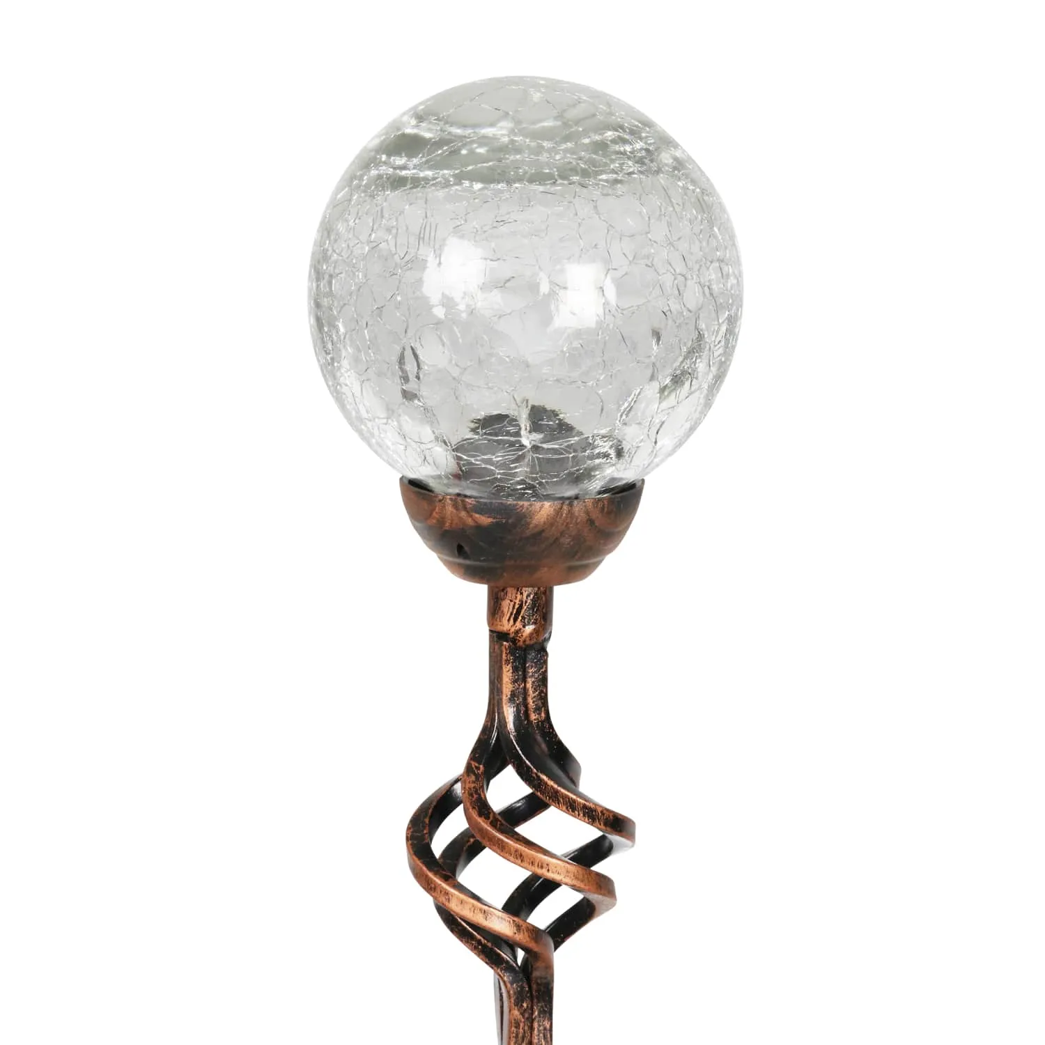 Solar Crackle Glass Ball Garden Stake with Metal Finial in Clear, 4 by 31 Inches