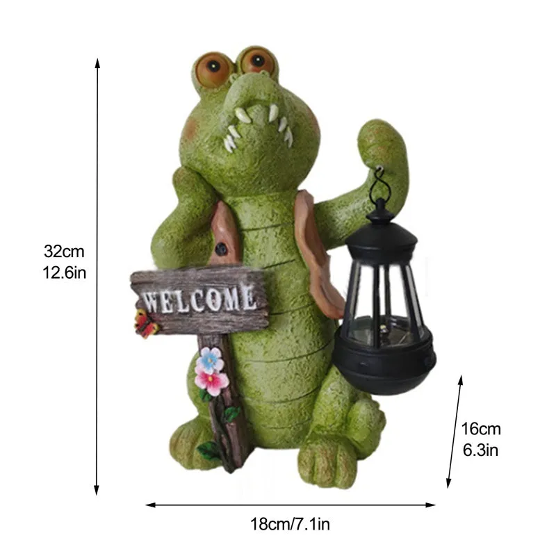 Solar Garden Crocodiles Statue Decor Creativity Waterproof LED Lamp