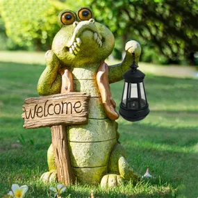 Solar Garden Crocodiles Statue Decor Creativity Waterproof LED Lamp