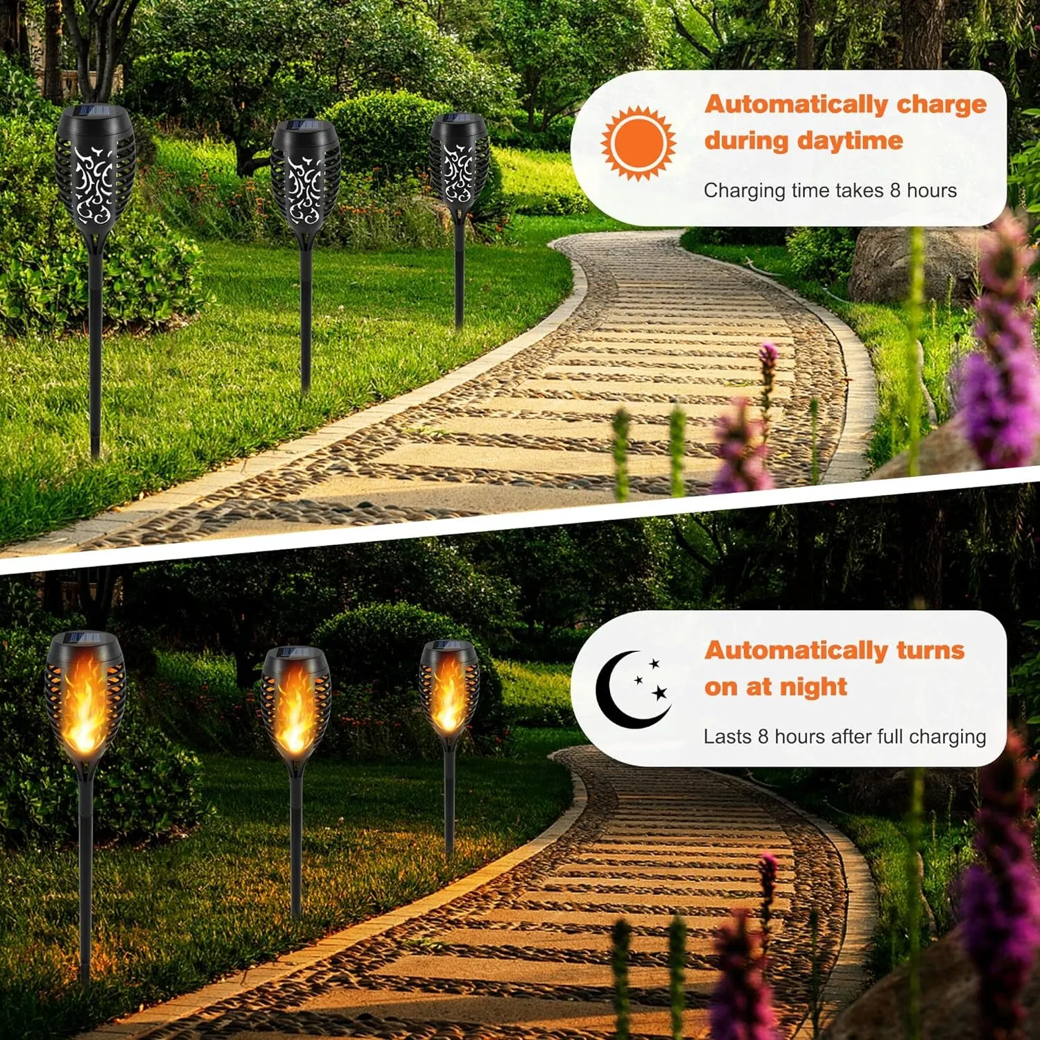 Solar Garden Lights Outdoor Torch Lights with Flickering Flame, Solar Flame Lights outside Garden Decor, Yard Lights Solar Powered Waterproof Landscape Pathway Lawn Torches Lights Halloween