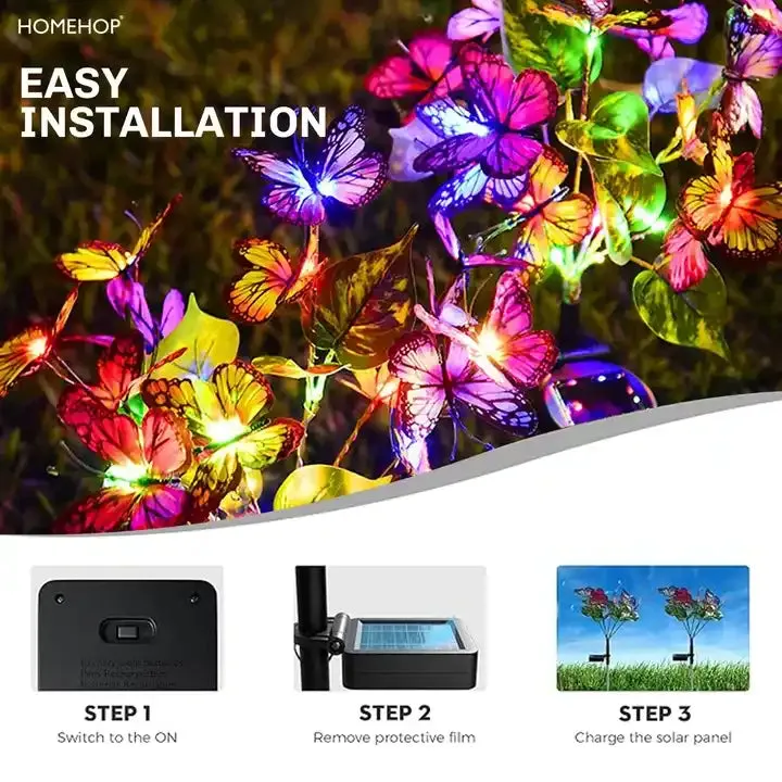 Solar Lights Outdoor 14 LED Waterproof Decoration Butterfly Lamp for Home Garden (Pack of 1)