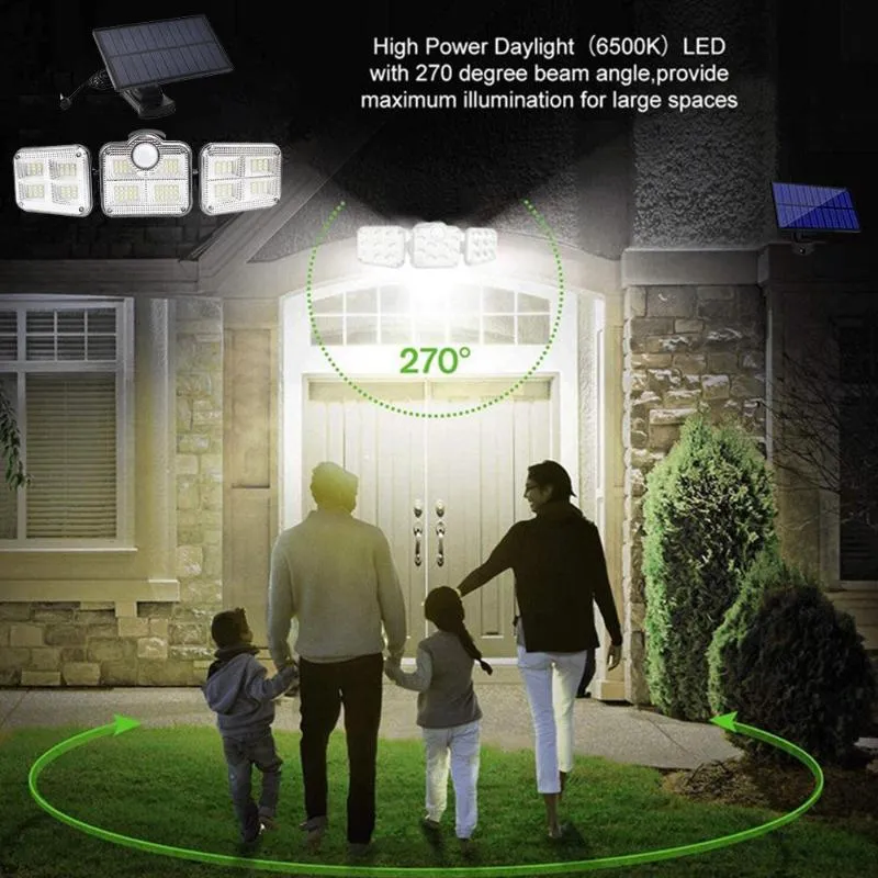 Solar Sensor Light 122 LED 3Head Outdoor