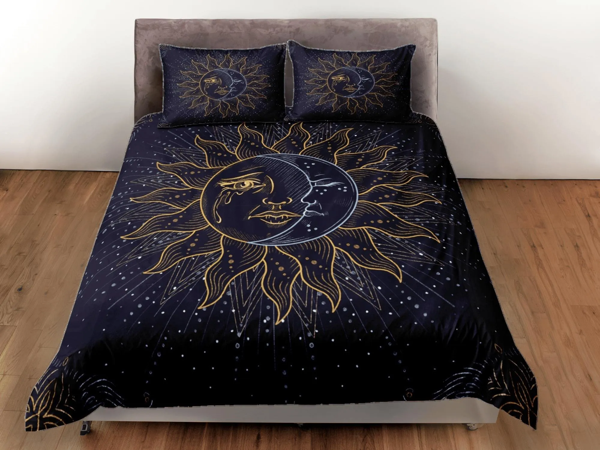 Sun and crescent moon bedding, celestial duvet, witchy decor dorm bedding, aesthetic duvet, boho bedding set full king queen, astrology gift