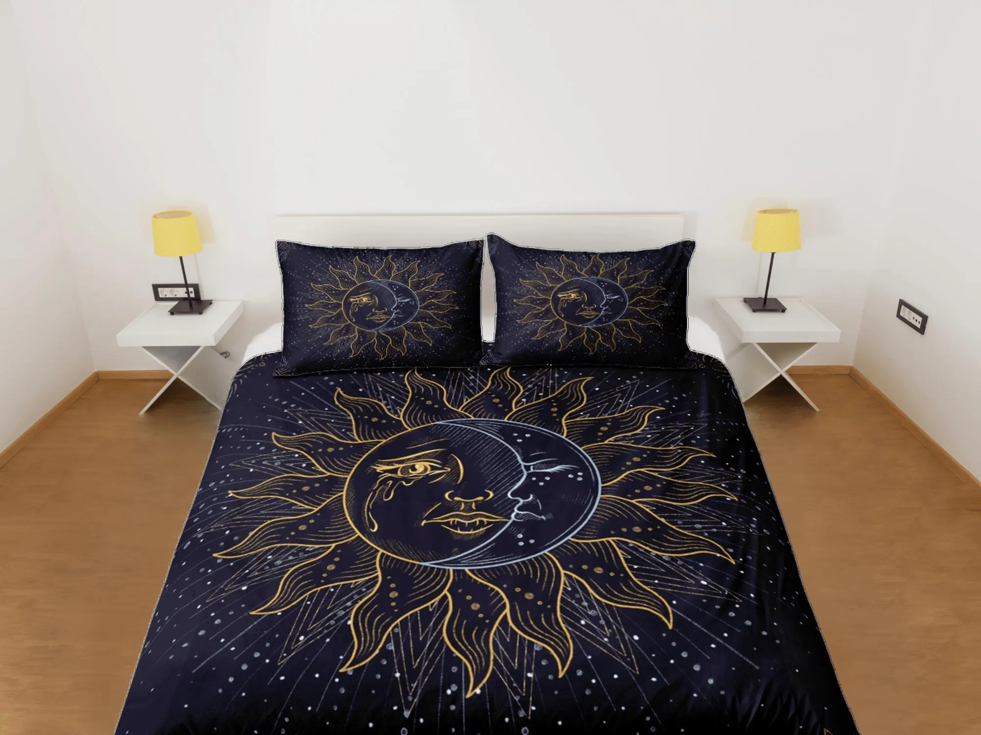 Sun and crescent moon bedding, celestial duvet, witchy decor dorm bedding, aesthetic duvet, boho bedding set full king queen, astrology gift