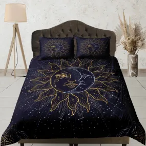 Sun and crescent moon bedding, celestial duvet, witchy decor dorm bedding, aesthetic duvet, boho bedding set full king queen, astrology gift