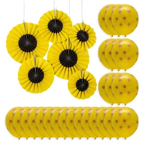 Sunflower Party Hanging Fans and Latex Balloon Decoration Set