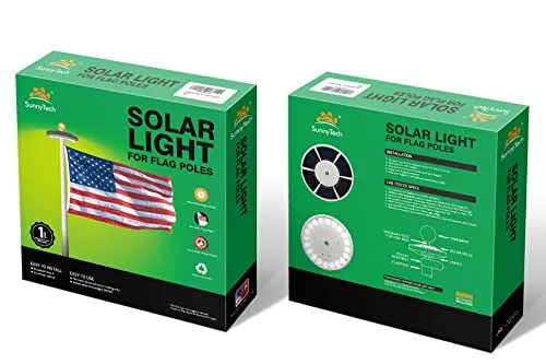 Sunnytech 2nd Generation Solar Flag Pole 20led Light, Brightest, Most Powerful, Longest Lasting & Most Flag Coverage, LED Downlight Light up Flag on Most 15 to 25Ft Flagpole, Upgraded Electric Circuit,White