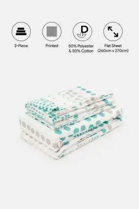 Teal Dotted Print Flat Sheet (King Size)