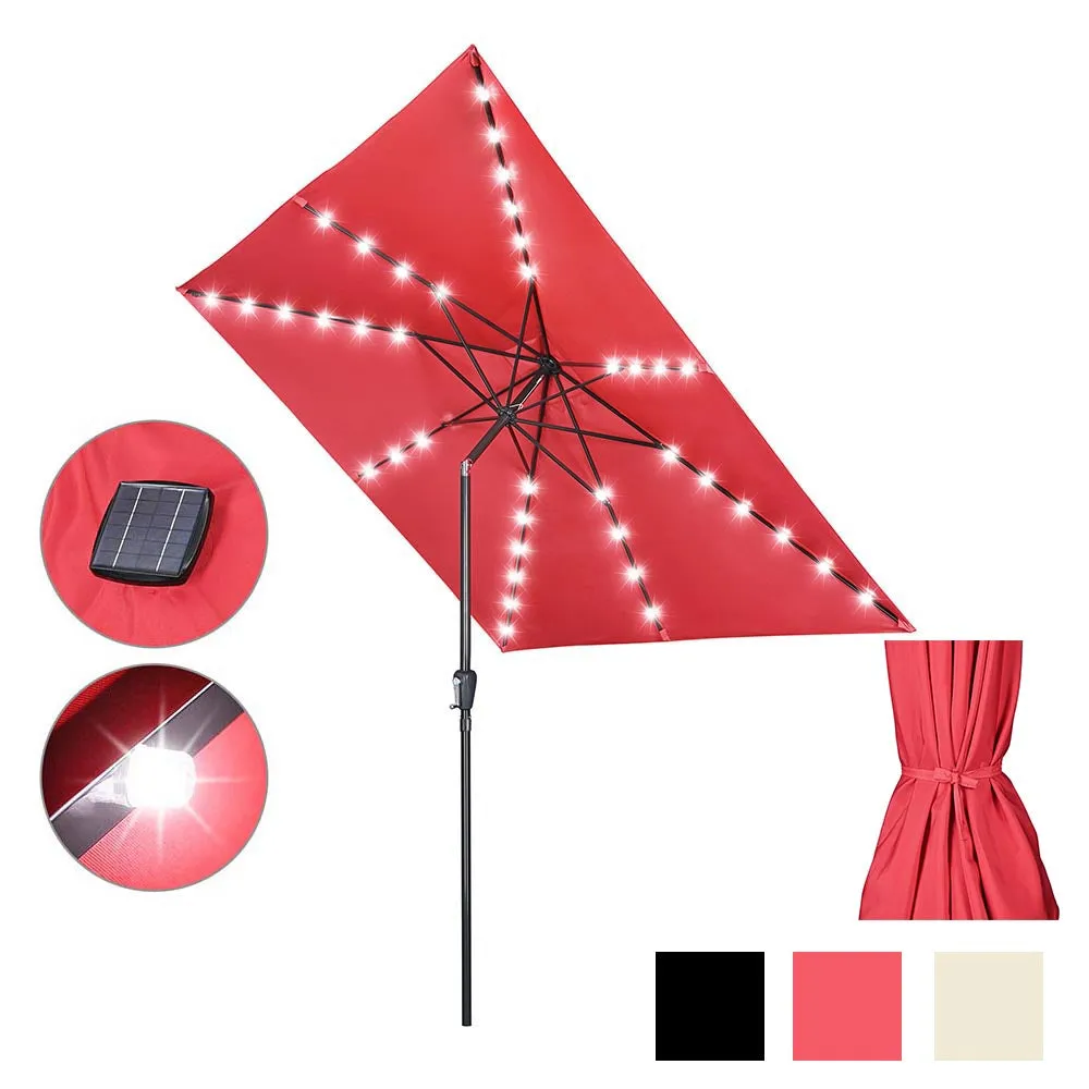 TheLAShop 10Ft 8-Rib Square Patio Umbrella with Solar Lights Tilt & Crank