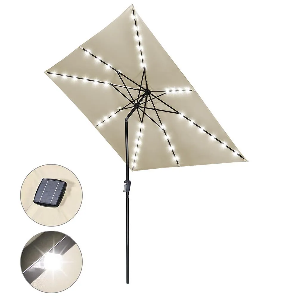 TheLAShop 10Ft 8-Rib Square Patio Umbrella with Solar Lights Tilt & Crank