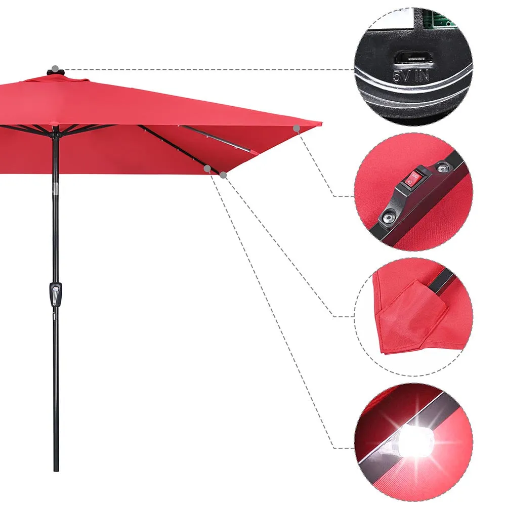 TheLAShop 10Ft 8-Rib Square Patio Umbrella with Solar Lights Tilt & Crank