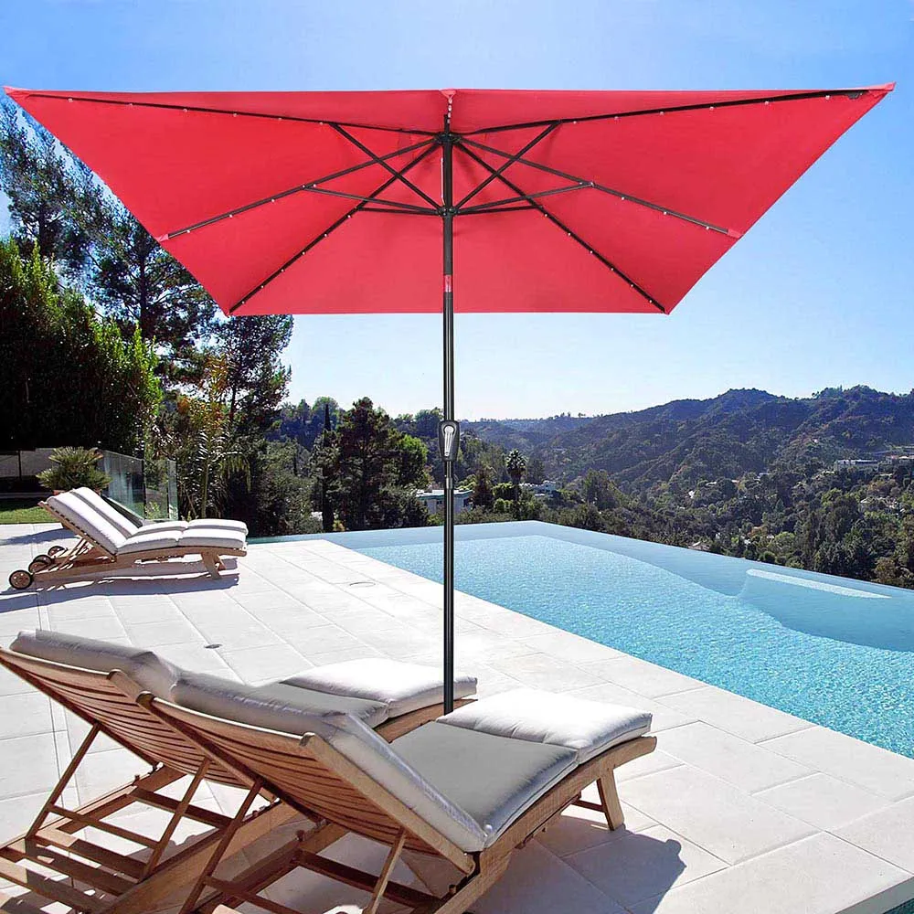 TheLAShop 10Ft 8-Rib Square Patio Umbrella with Solar Lights Tilt & Crank