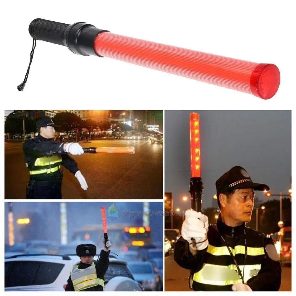 Traffic Safety Rescue Signal Road Control Warning Flashing Light LED Wand Baton (Pack of 2 Pieces; 21-inch; Red and Green)