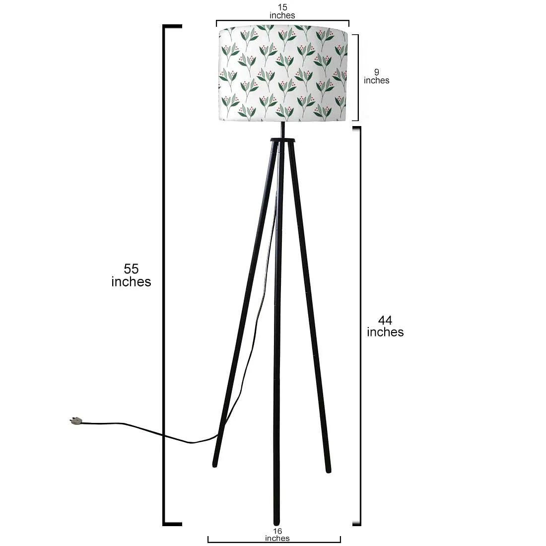 Tripod Floor Lamp Standing Light for Living Rooms -Berries Leaves