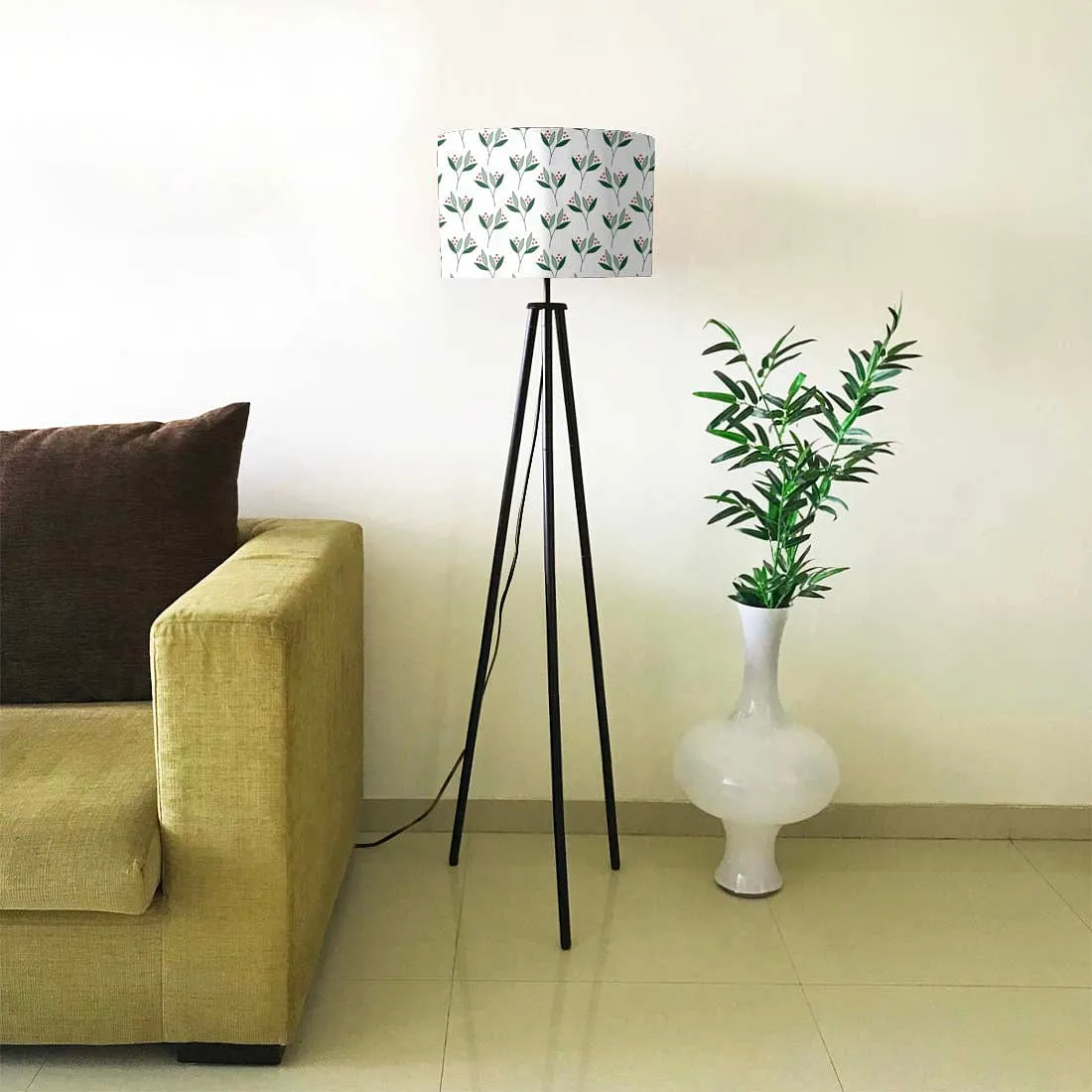 Tripod Floor Lamp Standing Light for Living Rooms -Berries Leaves