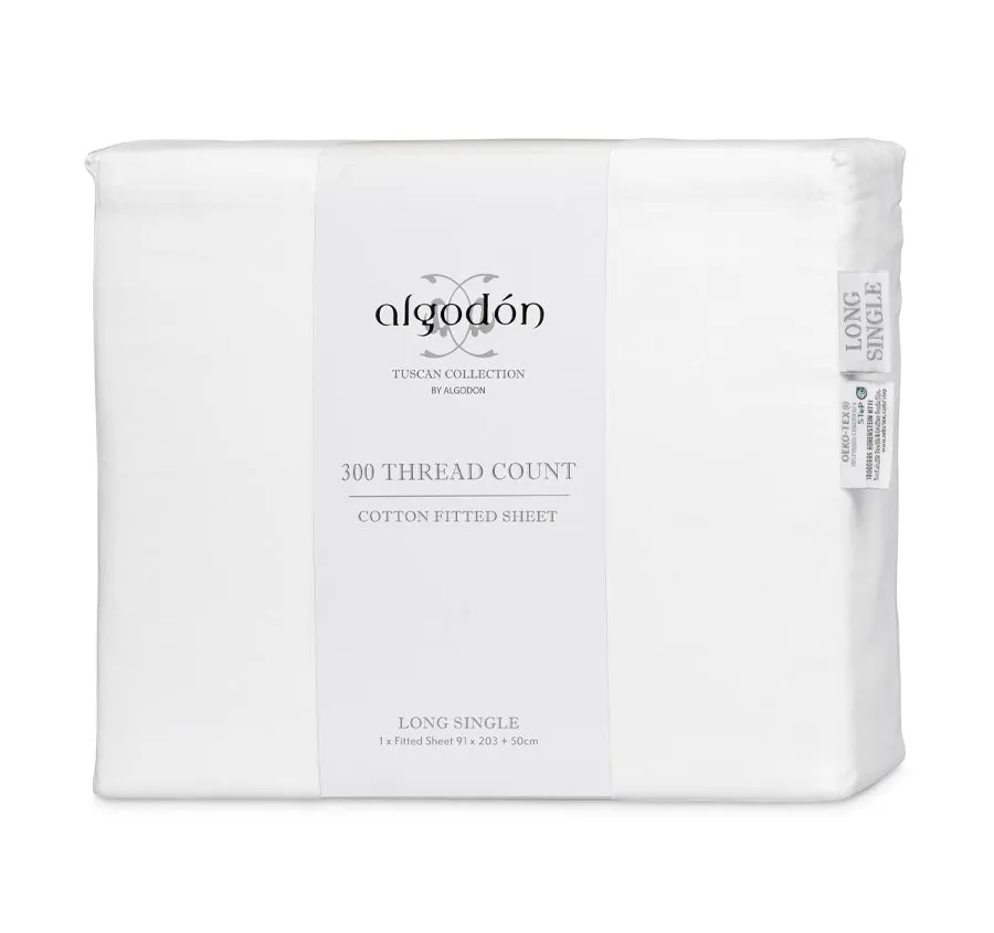 Tuscan Collection Cotton Percale Mega Long Single Bed Fitted Sheet White