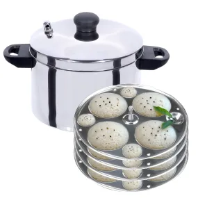 USHA SHRIRAM Stainless Steel Idli Cooker | Induction & Gas Friendly | Idly Maker with Stand | Steel Steamer For Cooking (Steamer   Idli Stand Combo (4 Plate))