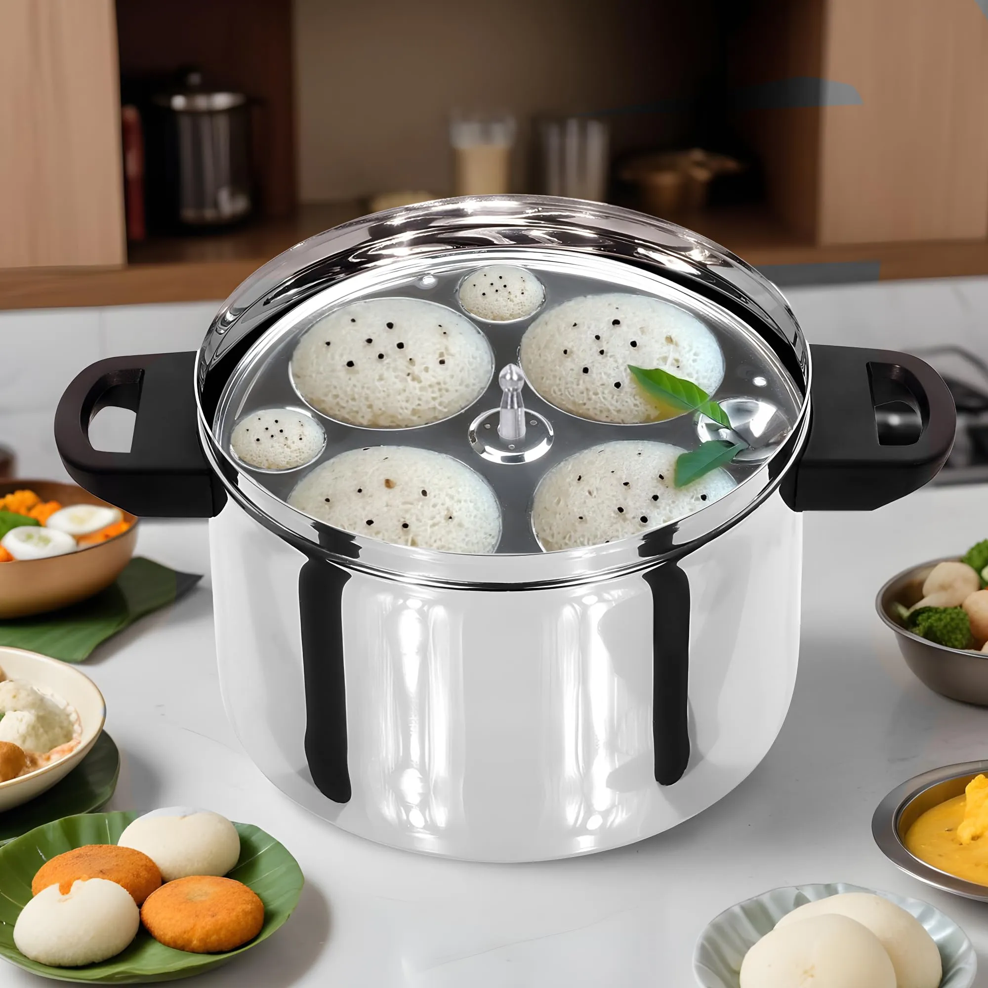 USHA SHRIRAM Stainless Steel Idli Cooker | Induction & Gas Friendly | Idly Maker with Stand | Steel Steamer For Cooking (Steamer   Idli Stand Combo (4 Plate))