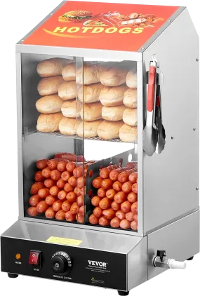 Vevor Hot Dog Steamer 39 Qt Commercial 2-Tier Electric Warmer with Sliding Glass Doors New