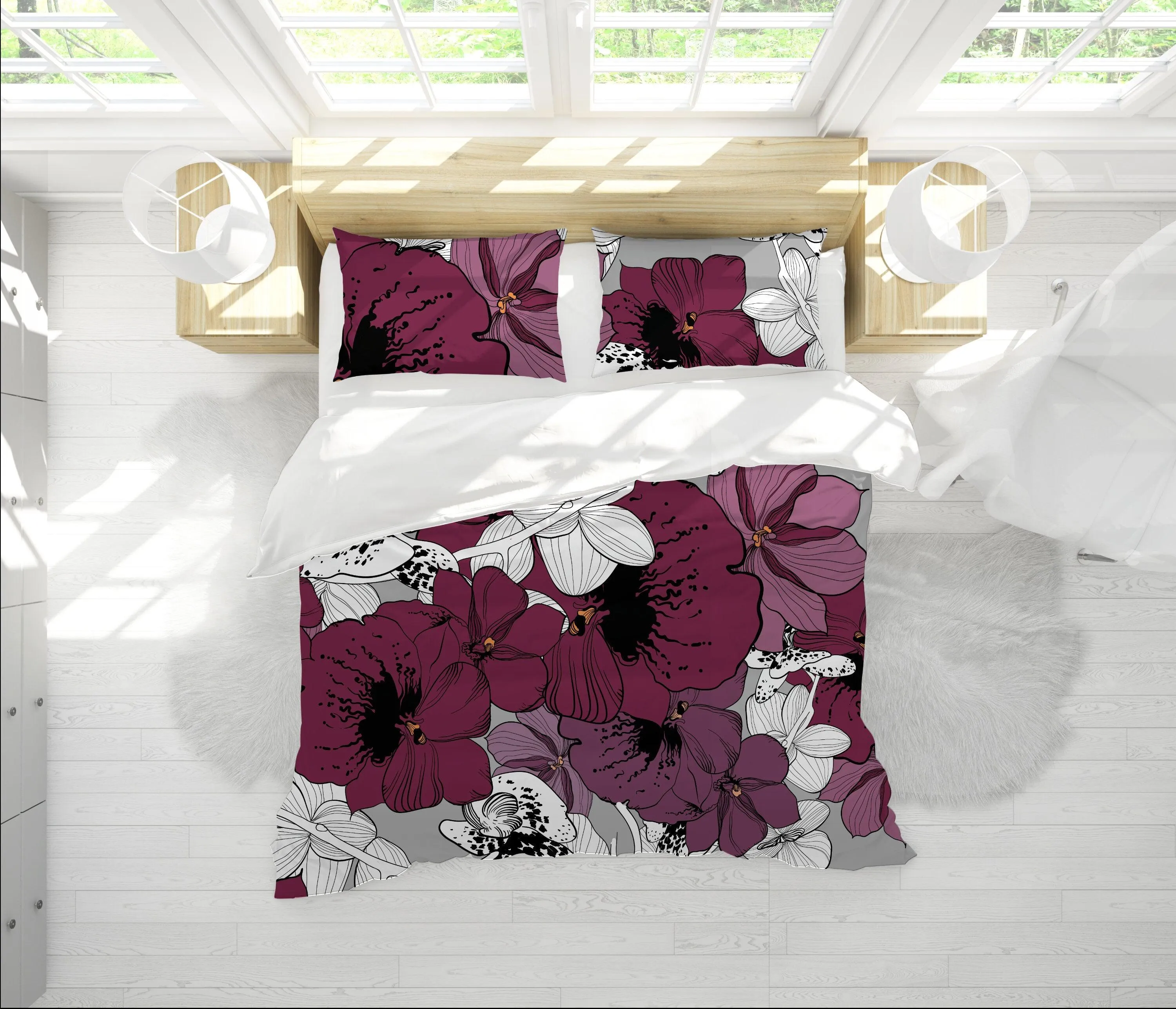 Violet Duvet Cover Full Set Floral Prints | Bedding and Pillow Case | 3 Piece Bedding Set