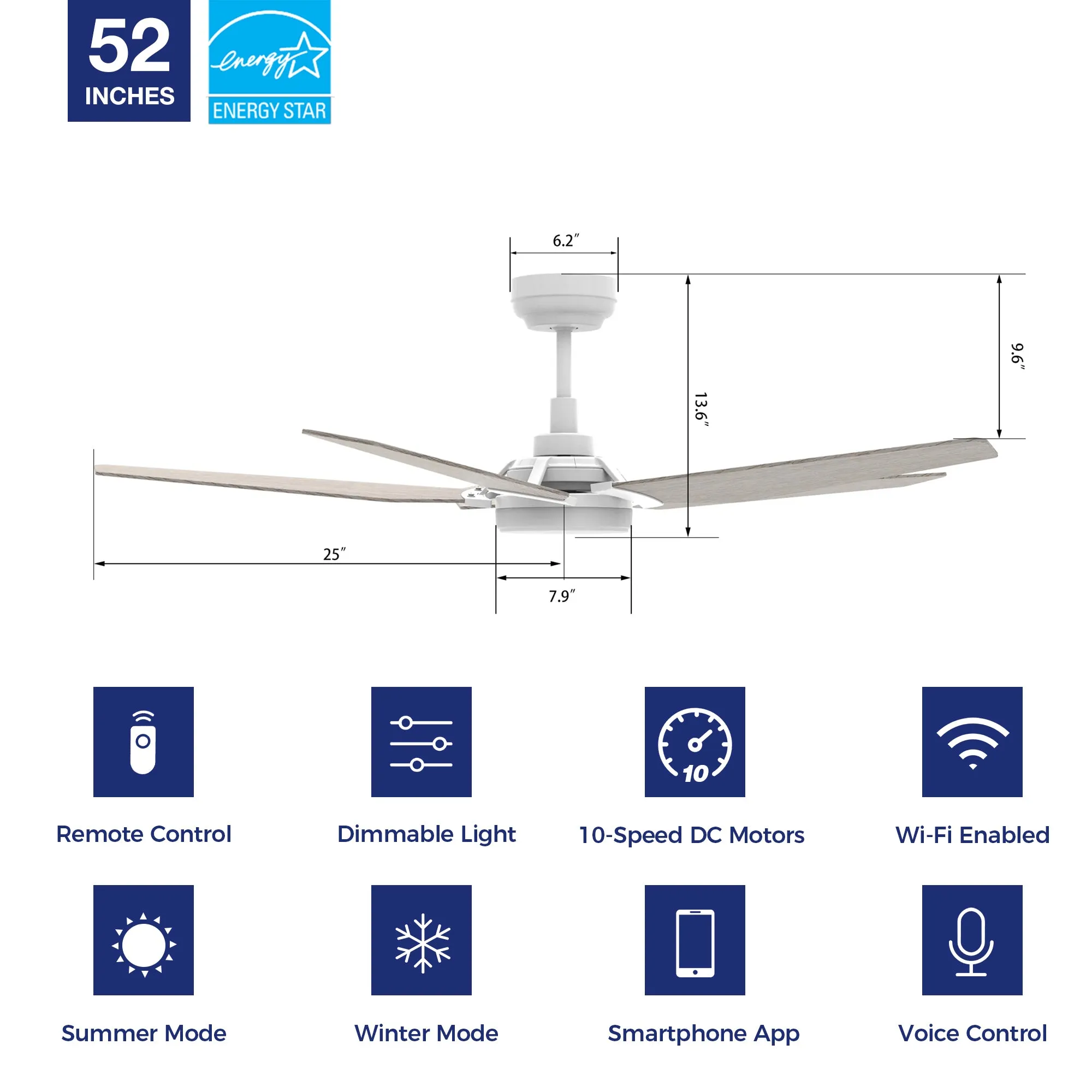 Voyager Outdoor Smart Ceiling Fan with Dimmable LED Light Remote 52"