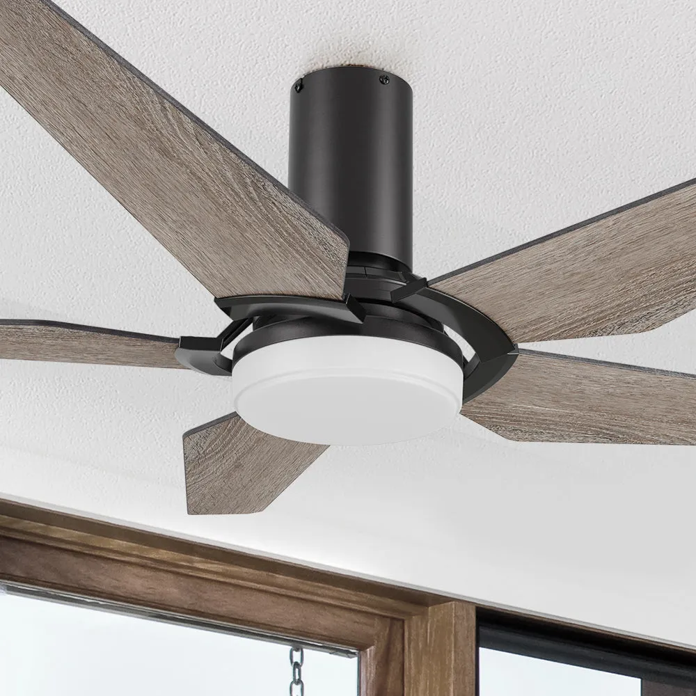 Voyager Smart Flush Mount Ceiling Fan with LED Light Outdoor Indoor 52”