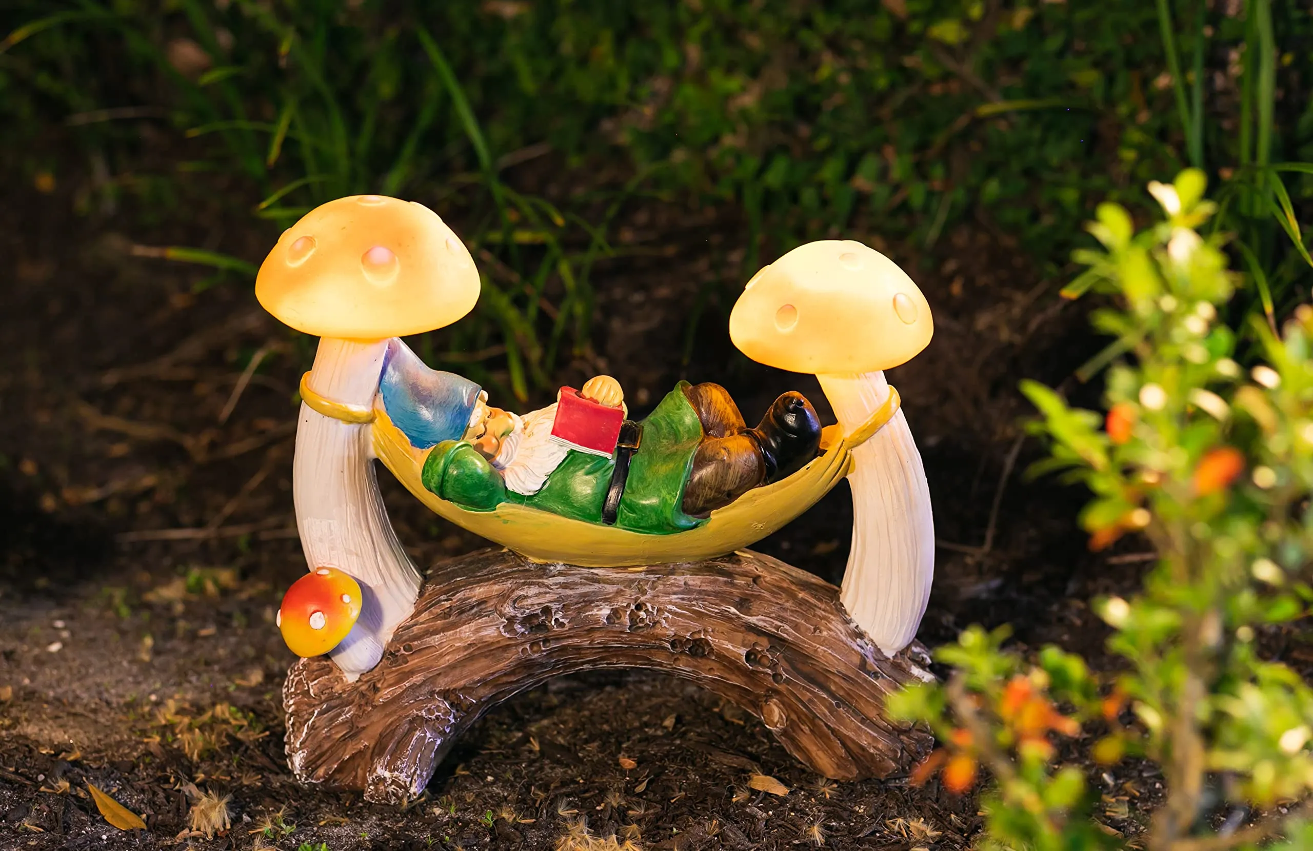 VP Home Chillaxing Gnome in a Hammock Solar Powered LED Outdoor Decor Garden