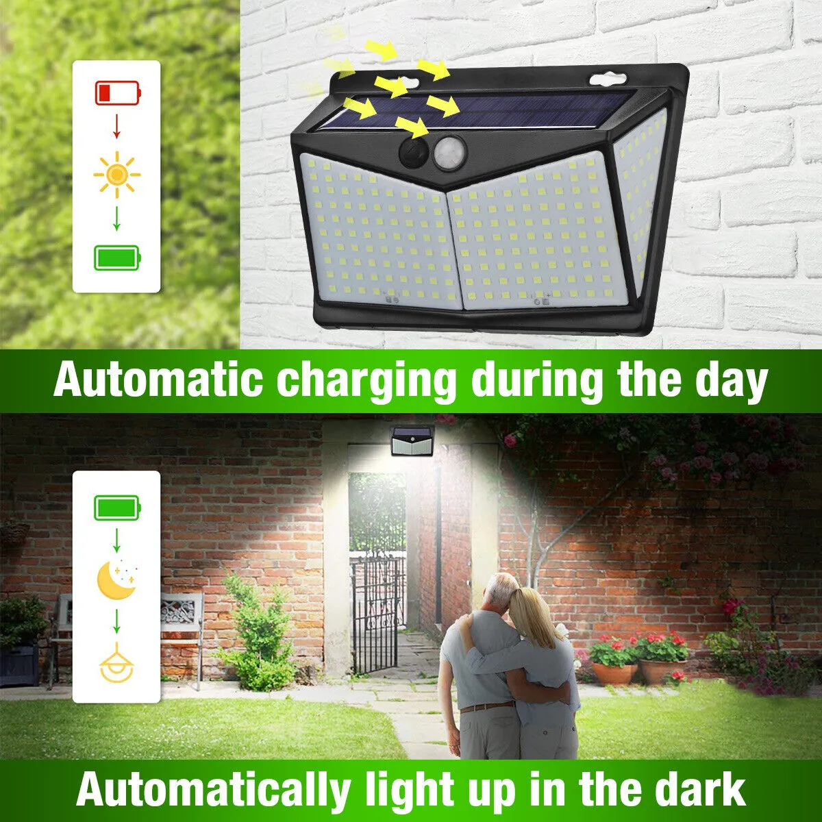 Waterproof 208 LED Solar Power Light Motion Sensor Outdoor Yard Garden Wall Lamp