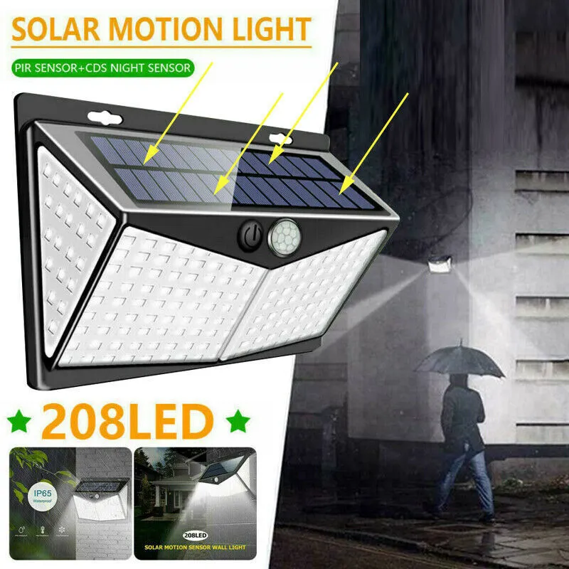 Waterproof 208 LED Solar Power Light Motion Sensor Outdoor Yard Garden Wall Lamp