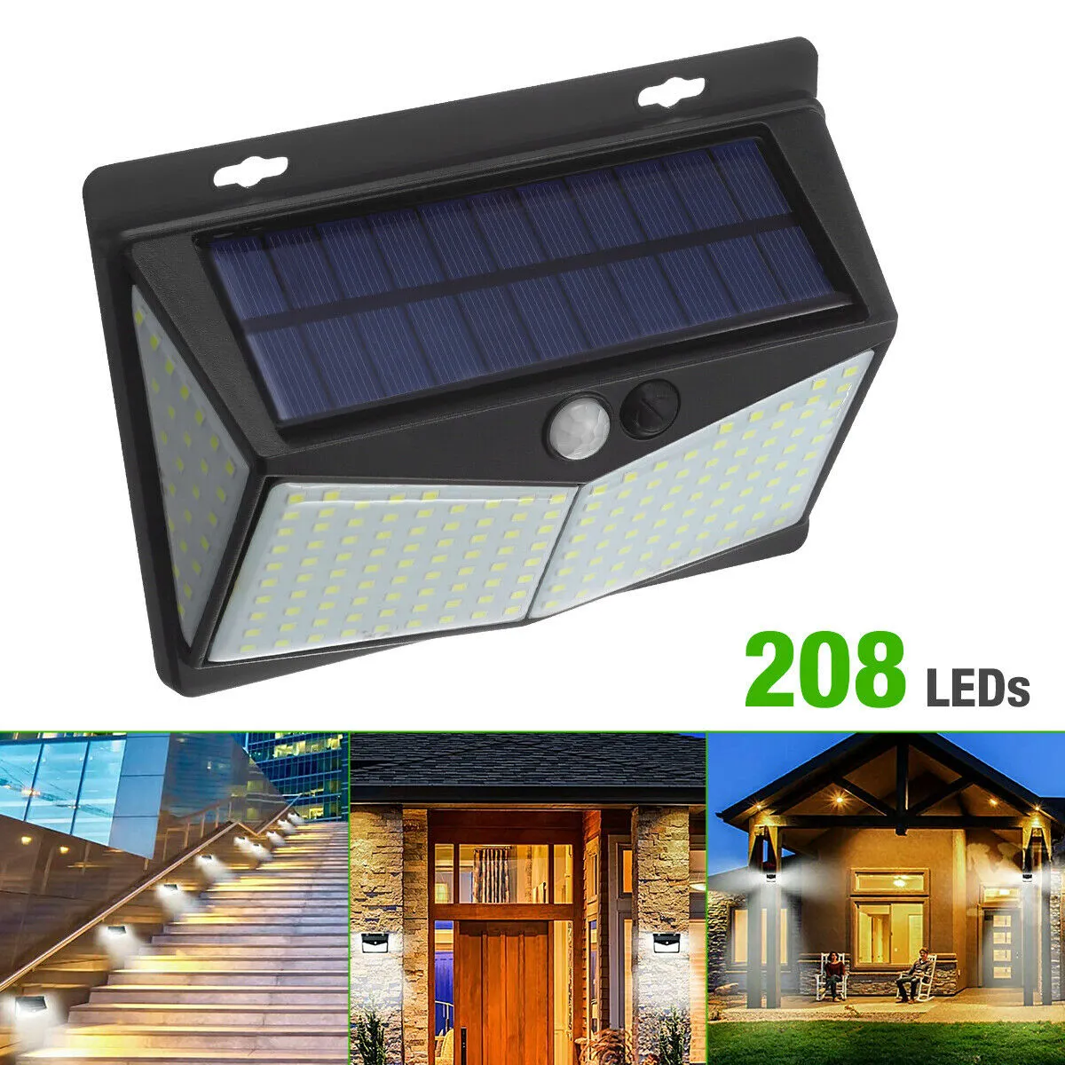 Waterproof 208 LED Solar Power Light Motion Sensor Outdoor Yard Garden Wall Lamp