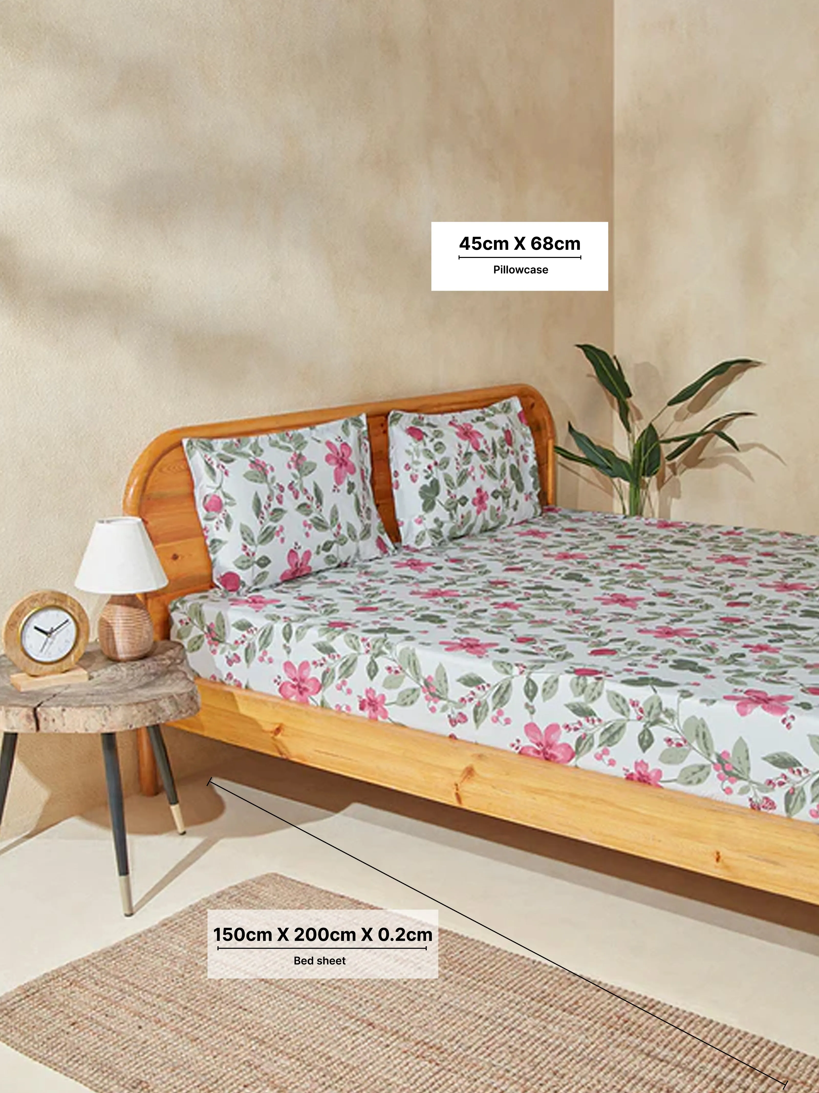 Westside Home Multicolour Floral Double Bed Fitted Sheet and Pillowcase Set