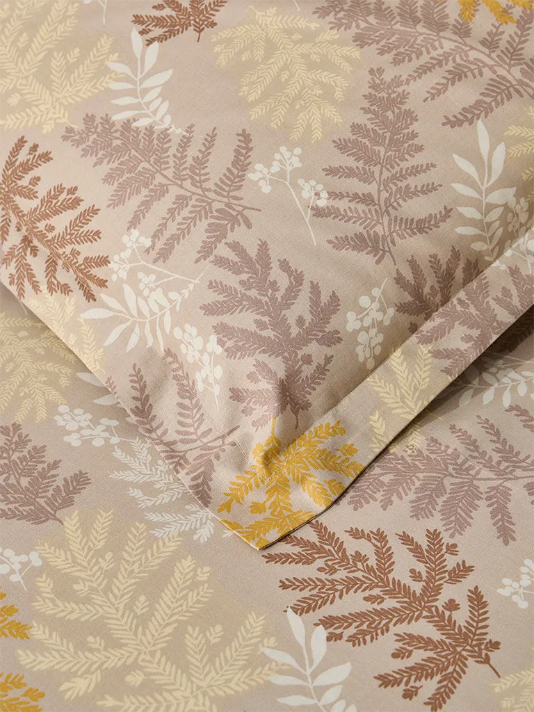 Westside Home Ochre Foliage Double Bed Flat Sheet and Pillowcase Set