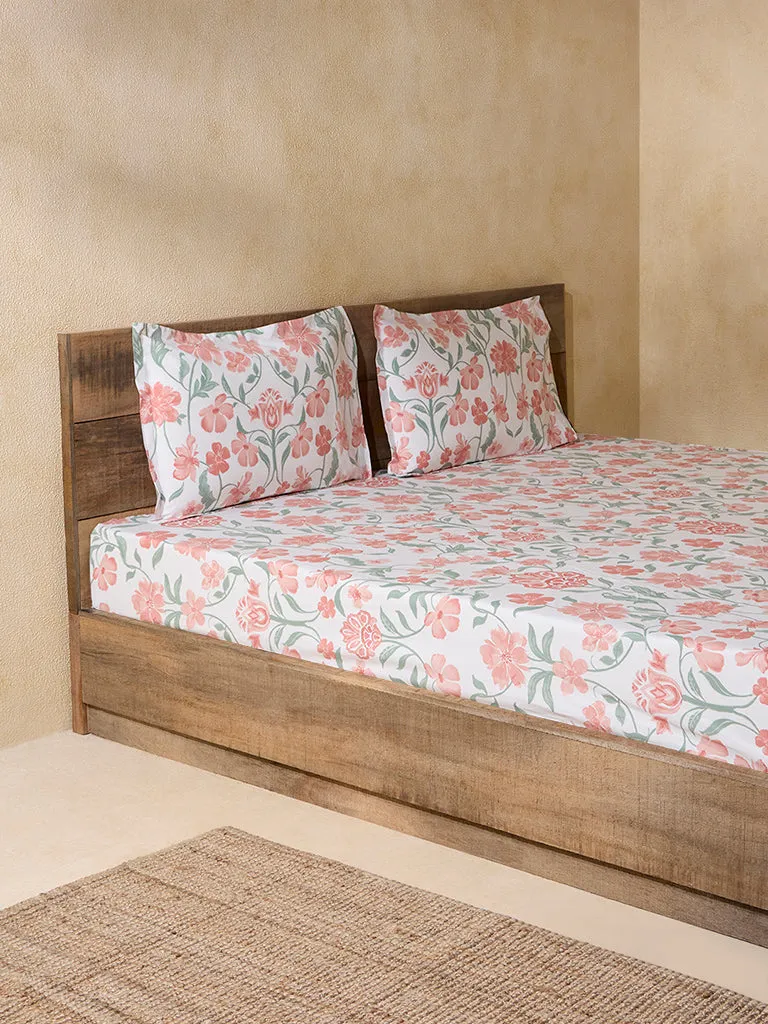 Westside Home Rust Floral Double Bed Flat Sheet and Pillowcase Set