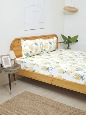 Westside Home Yellow Floral Design King Bed Flat Sheet and Pillowcase Set