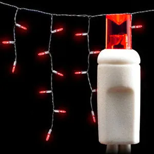 Wide Angle 5MM LED Icicle Lights - 100 Count - Red - White Wire