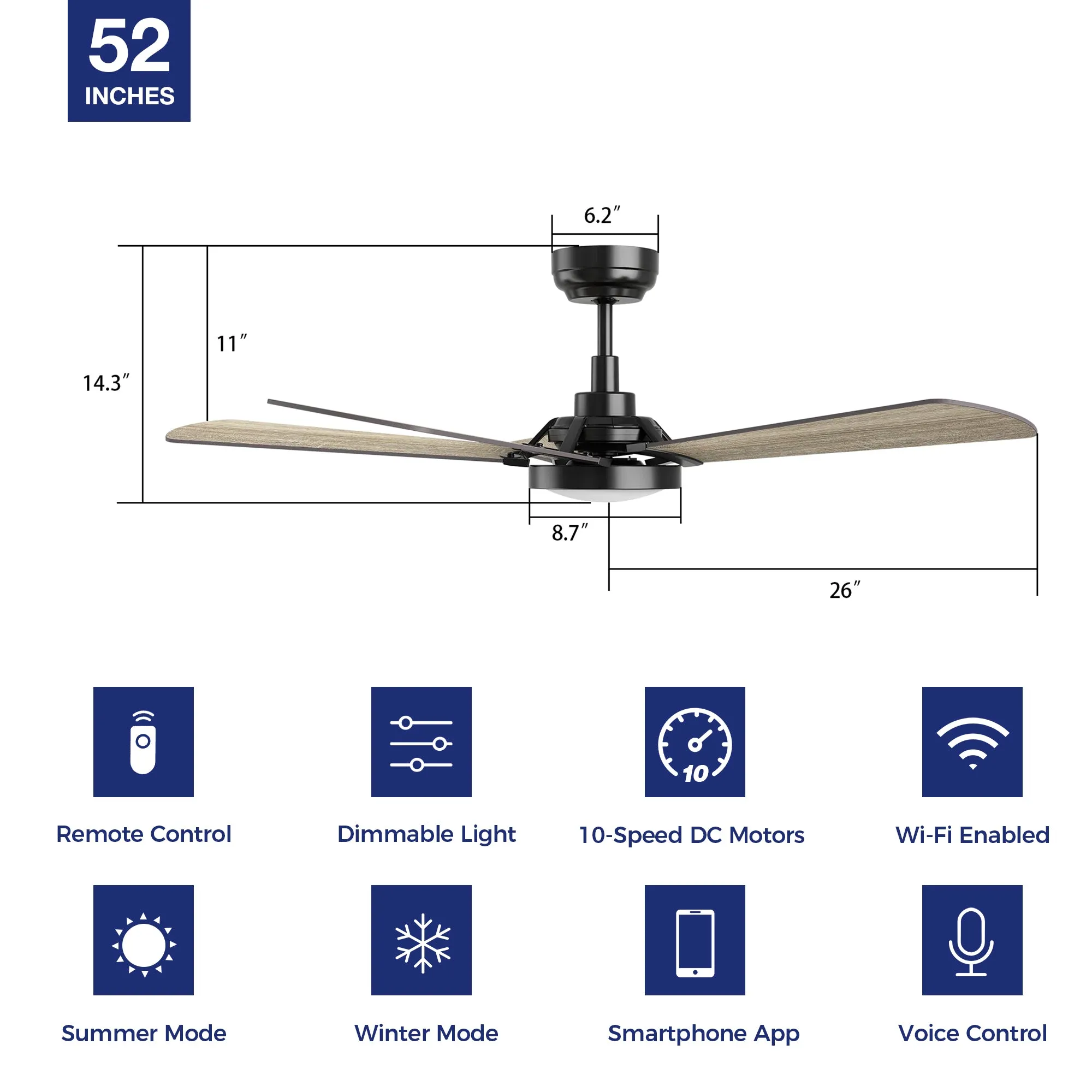 Wilkes Outdoor Smart Ceiling Fan with LED Light and Remote 52"