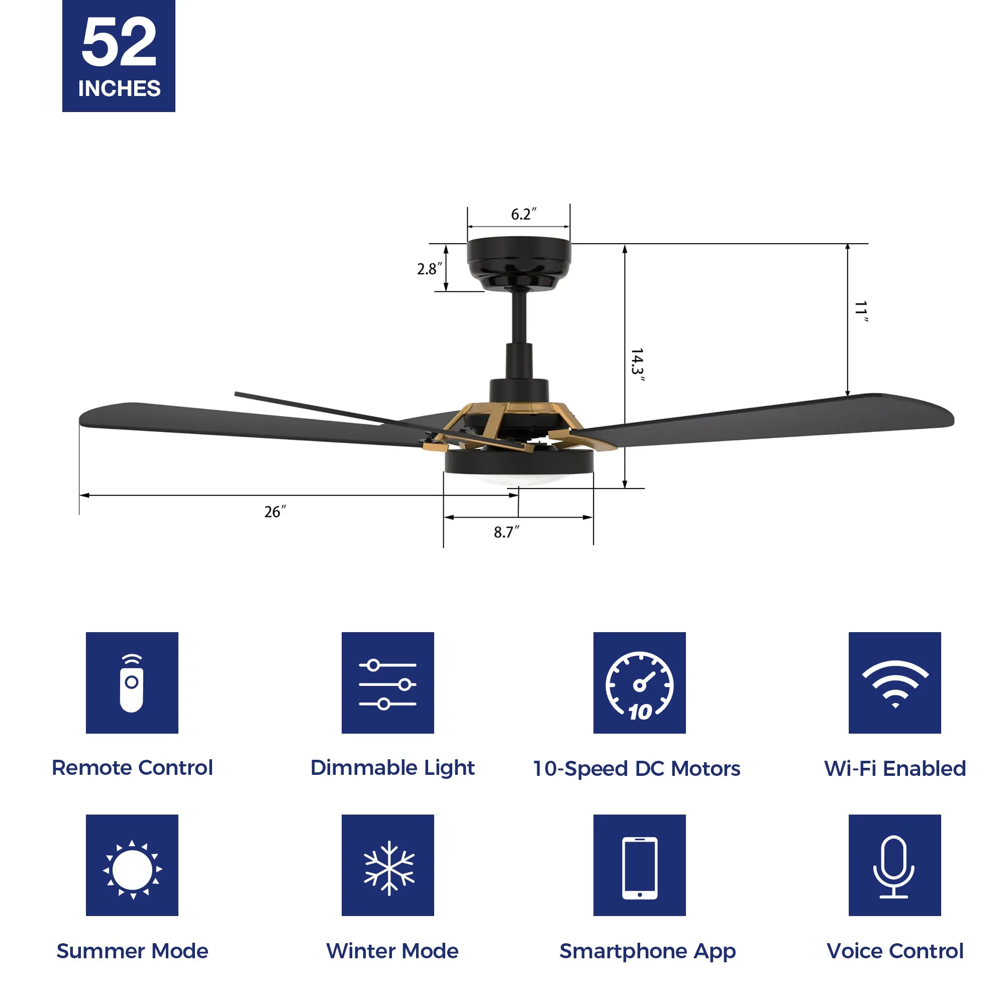 Wilkes Outdoor Smart Ceiling Fan with LED Light and Remote 52"