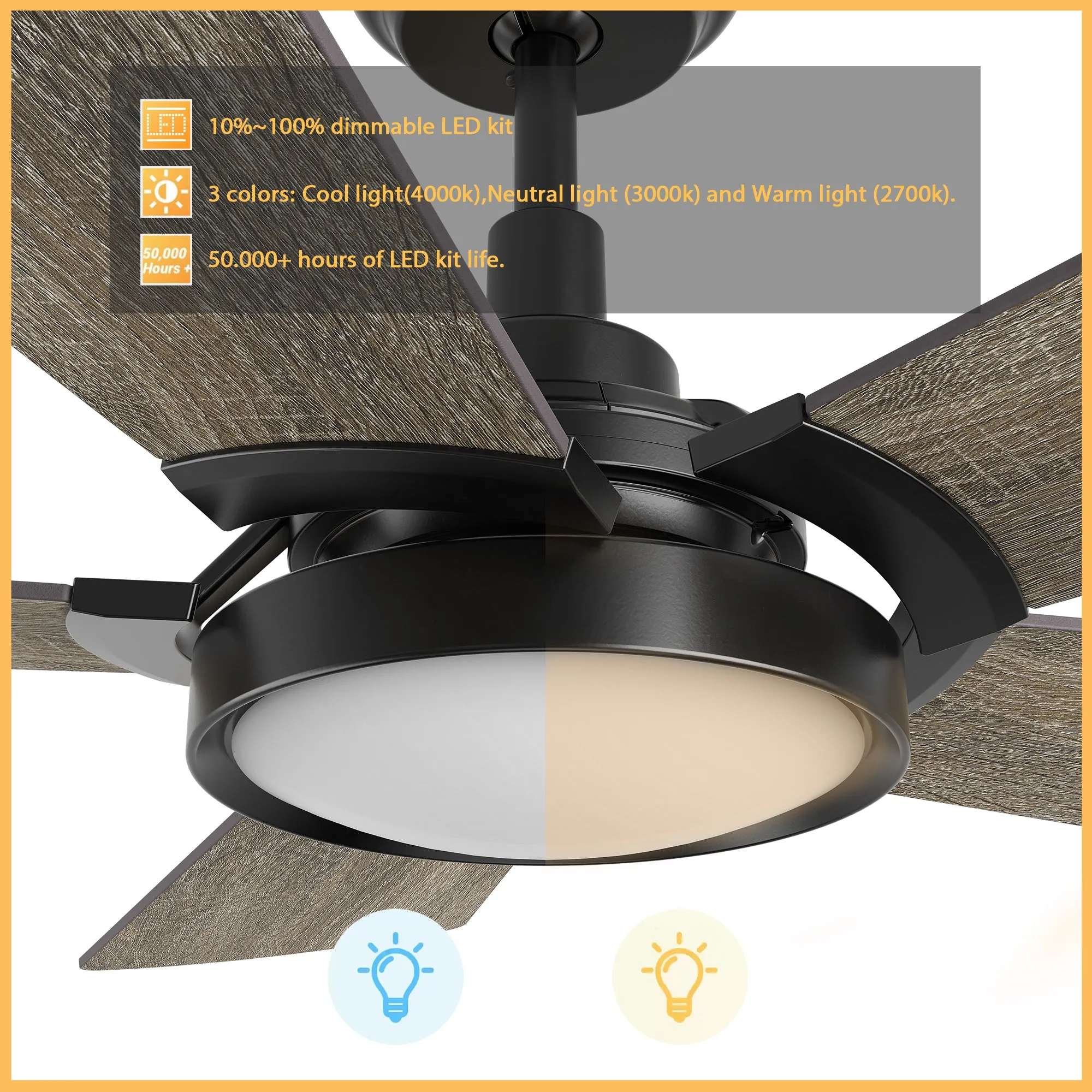 Wilkes Outdoor Smart Ceiling Fan with LED Light and Remote 52"