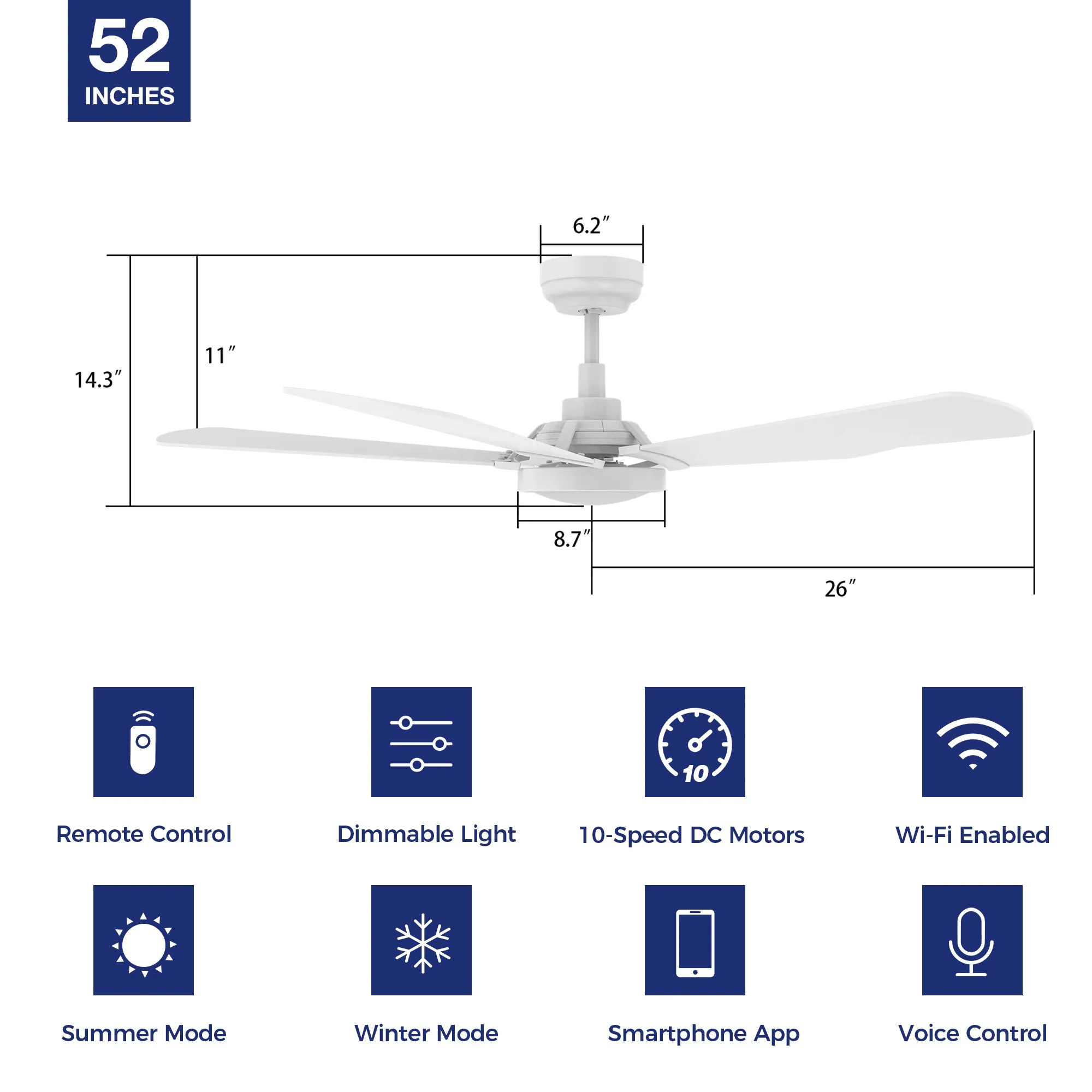 Wilkes Outdoor Smart Ceiling Fan with LED Light and Remote 52"