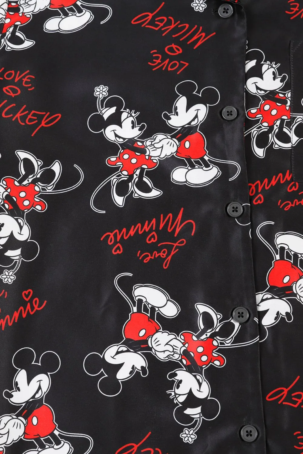 Women's Disney Mickey And Minnie Mouse Long Black Satin Pyjama Set