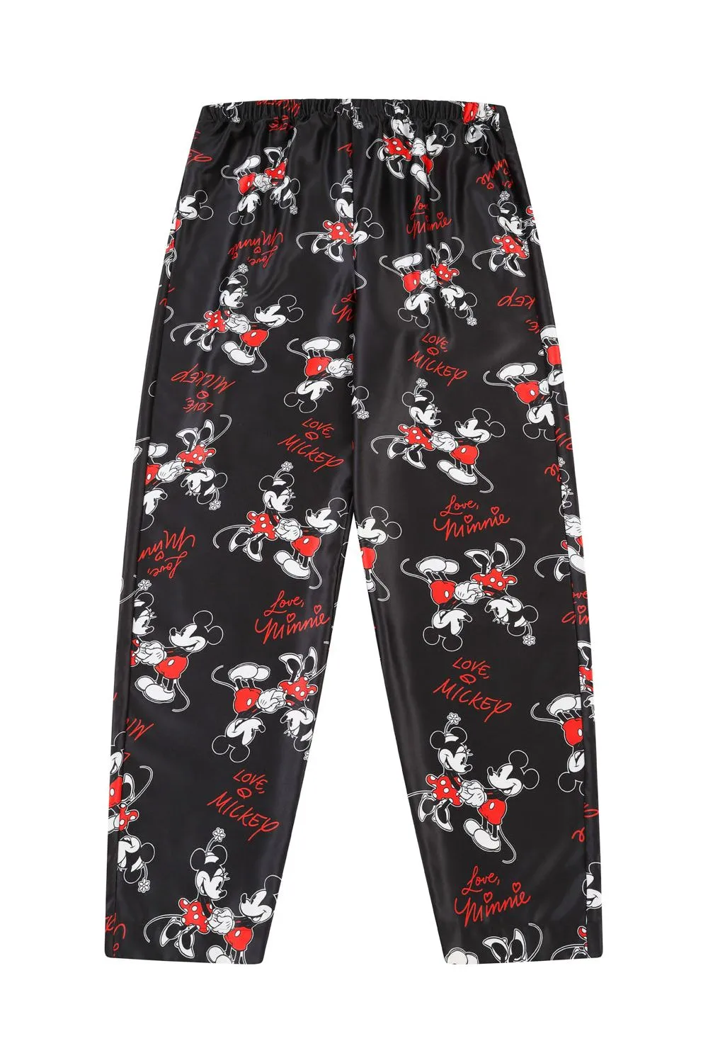 Women's Disney Mickey And Minnie Mouse Long Black Satin Pyjama Set