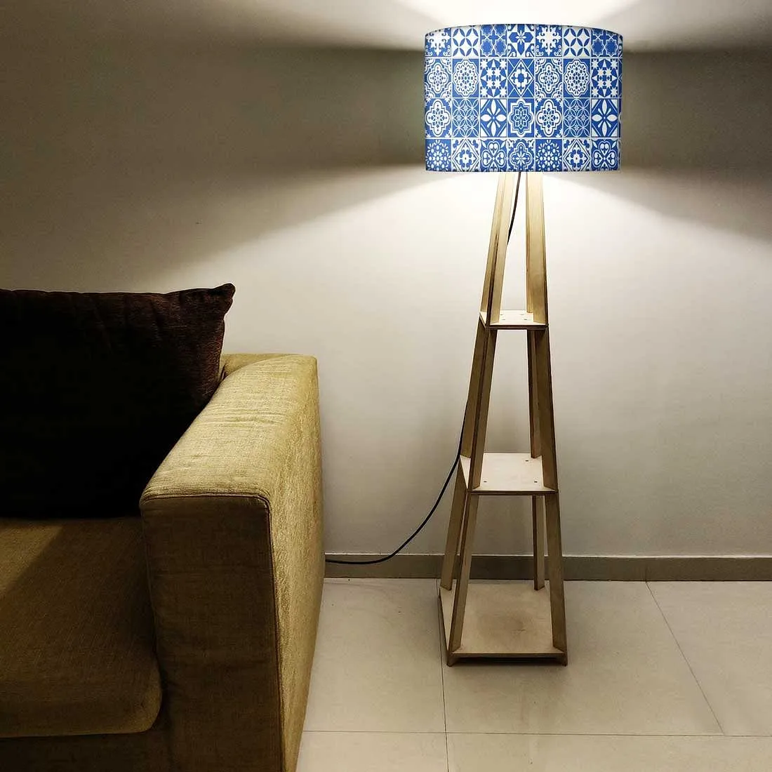 Wooden Floor Lamp Long Corner Lights with Shelf - Tiles of Seville