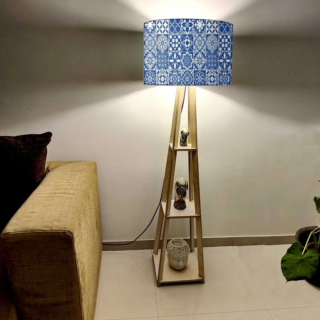 Wooden Floor Lamp Long Corner Lights with Shelf - Tiles of Seville