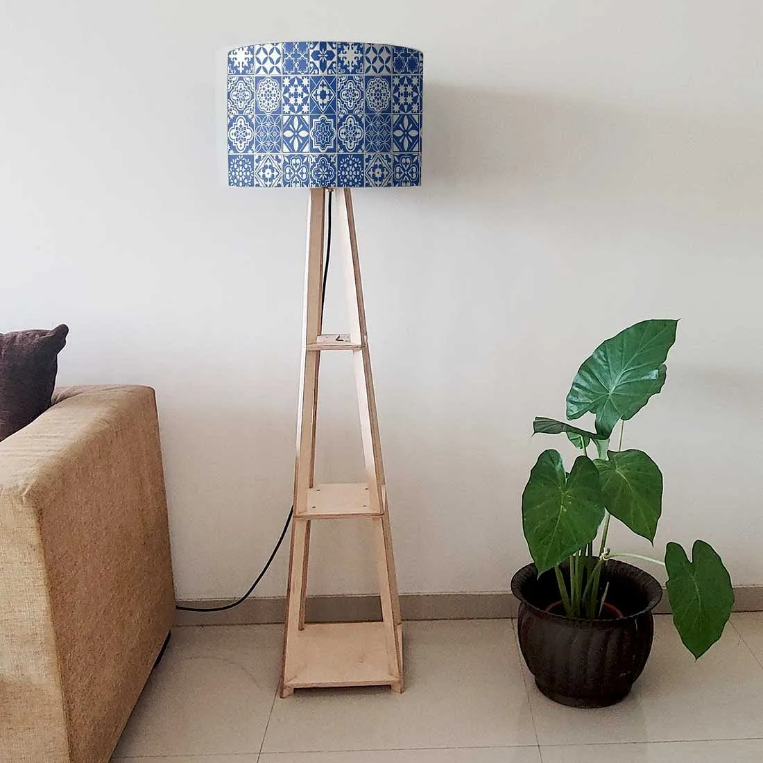 Wooden Floor Lamp Long Corner Lights with Shelf - Tiles of Seville