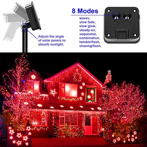 YAOZHOU Red Solar Christmas String Lights Outdoor Waterproof 100 LED（2 Pack） 8 Modes Copper String Lights Fairy Lights for Valentine's Day, Garden, Patio, Fence, Balcony, Outdoors(red 2pcs)