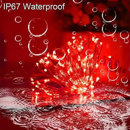 YAOZHOU Red Solar Christmas String Lights Outdoor Waterproof 100 LED（2 Pack） 8 Modes Copper String Lights Fairy Lights for Valentine's Day, Garden, Patio, Fence, Balcony, Outdoors(red 2pcs)